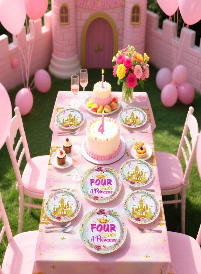 Grencian مجموعة لوازم حفلات عيد ميلاد الأميرة، 98 قطعة، تتضمن أطباقًا ومناديل ومفارش طاولات وديكورات بألوان قوس قزح باستيل مائية، مثالية لحفلات عيد الميلاد الرابع للفتيات، وحفلات القصص الخيالية، تكفي 24 شخصًا. - Image 5